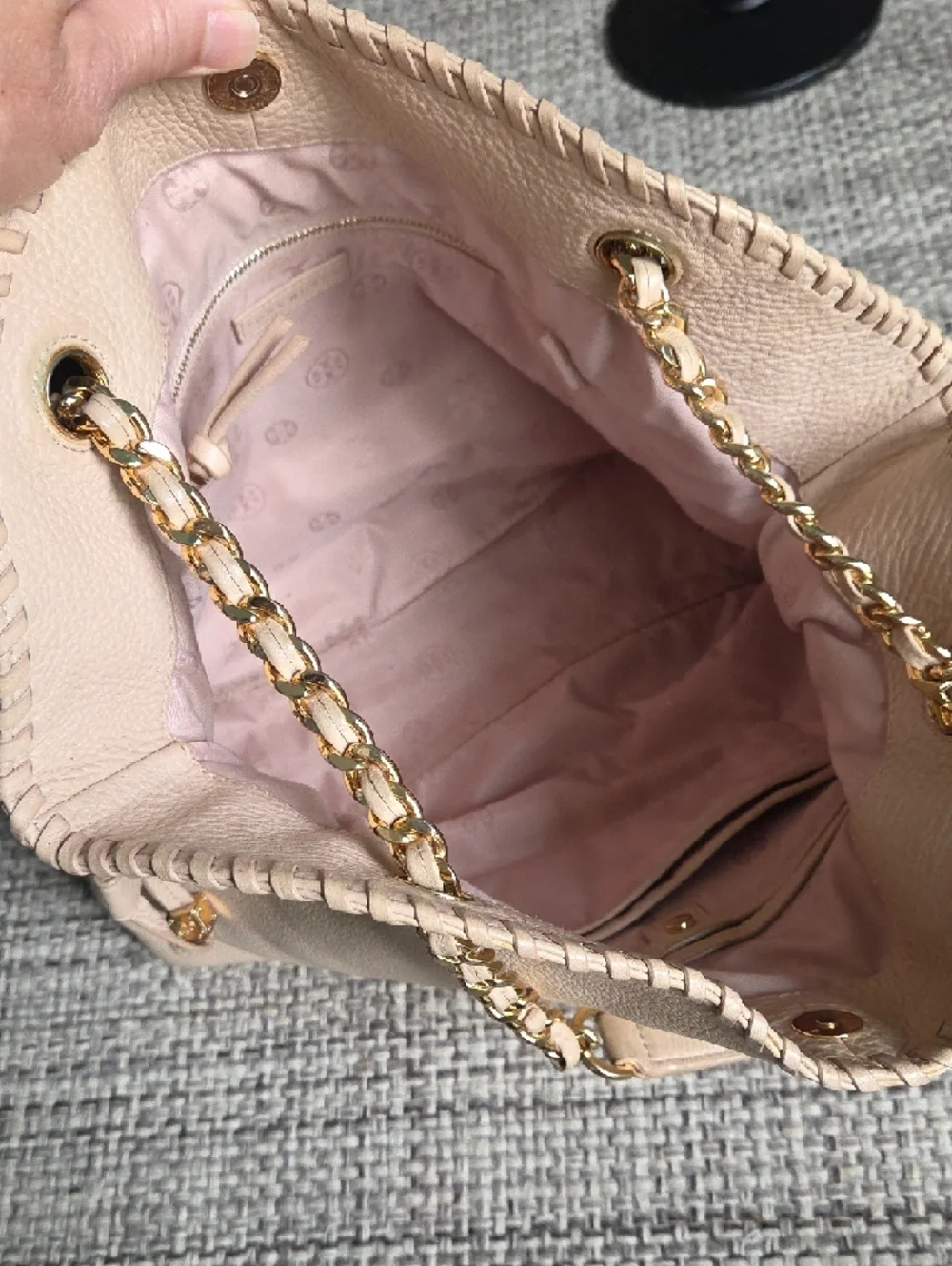 Tory Burch Marion Slouchy Leather Chain Tote Bag Neutral Beige